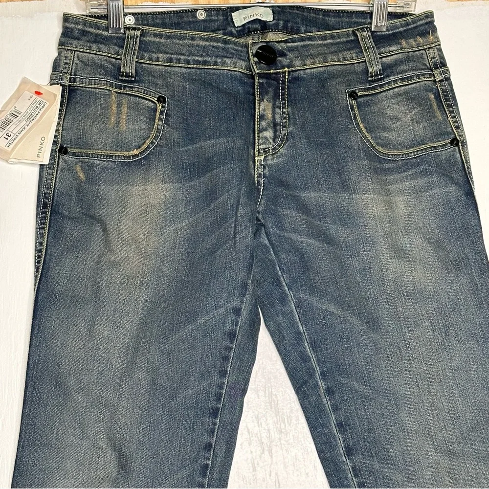 Pinko Womens Bootcut Jeans Size 31 Medium Wash‎ Stretch NEW Embroidered Pockets